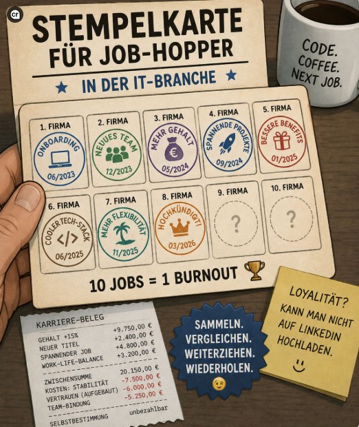 Illustration: Stempelkarte für Job-Hopper in der IT-Branche